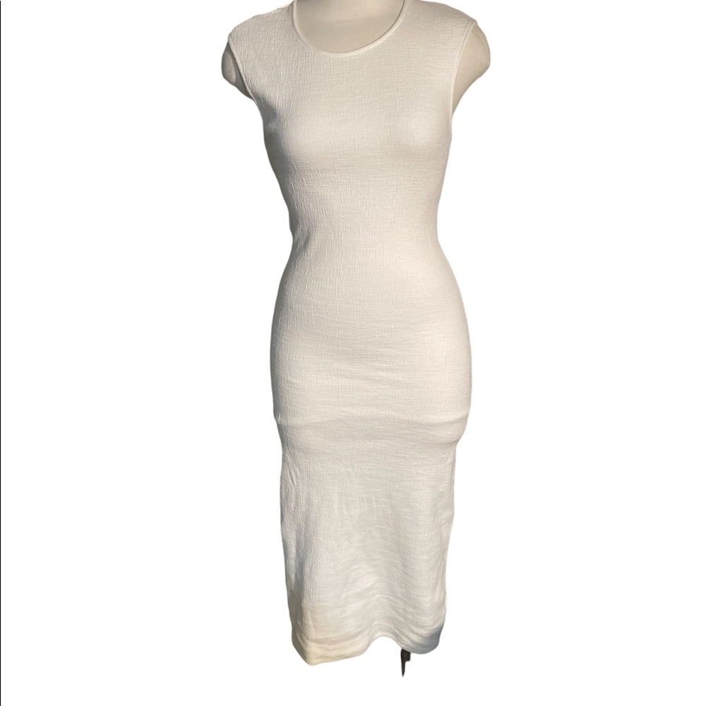 Standard James Perse White Textured Cotton Blend Midi Dress Size 0